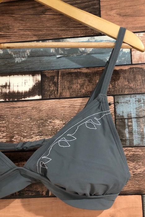 Haut de maillot de bain gris broderie fleurs (xl) seconde main Lolë