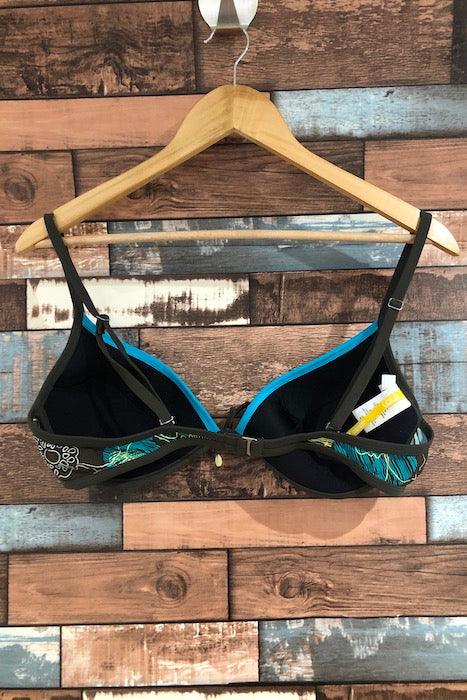 Haut de maillot de bain kaki avec fleurs turquoises (xl) seconde main Lolë