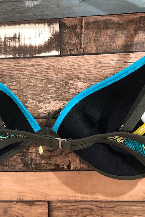 Haut de maillot de bain kaki avec fleurs turquoises (xl) seconde main Lolë