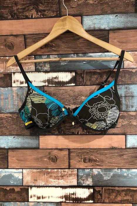 Haut de maillot de bain kaki avec fleurs turquoises (xl) seconde main Lolë