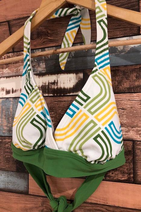 Haut de maillot de bain motif logo vert jaune et bleu (l) seconde main Lolë
