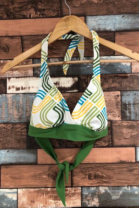 Haut de maillot de bain motif logo vert jaune et bleu (l) seconde main Lolë