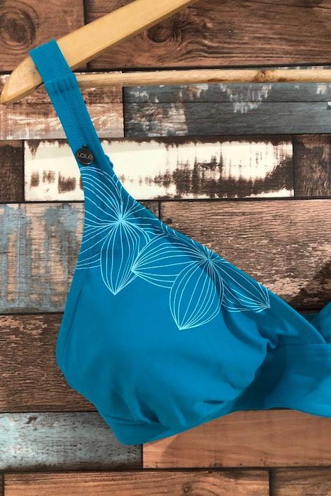 Haut de maillot de bain turquoise avec fleurs (xl) seconde main Lolë