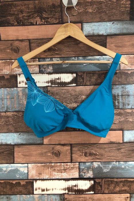 Haut de maillot de bain turquoise avec fleurs (xl) seconde main Lolë
