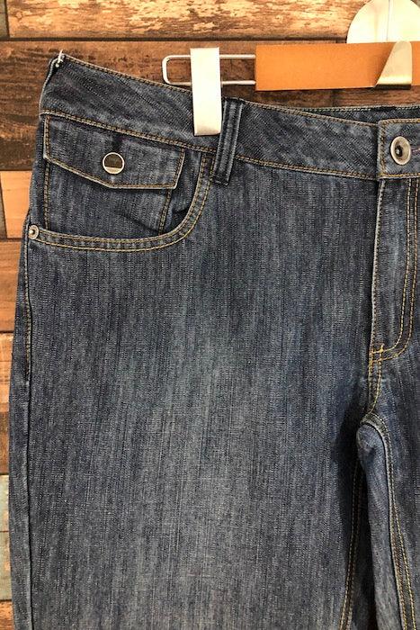 Jeans bleu jambe évasée détails verts (l) seconde main Orage