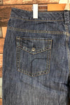 Jeans bleu jambe évasée détails verts (l) seconde main Orage