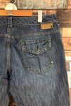 Jeans bleu jambe évasée détails verts (l) seconde main Orage