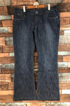 Jeans bleu jambe évasée détails verts (l) seconde main Orage