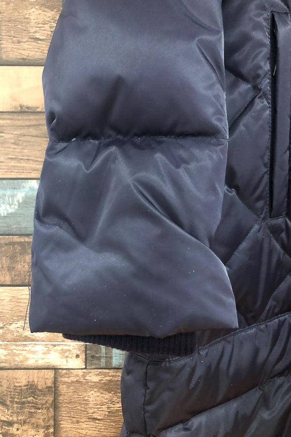 Manteau mauve gaufré doublé en duvet avec capuchon en fourrure (xl) seconde main Laura