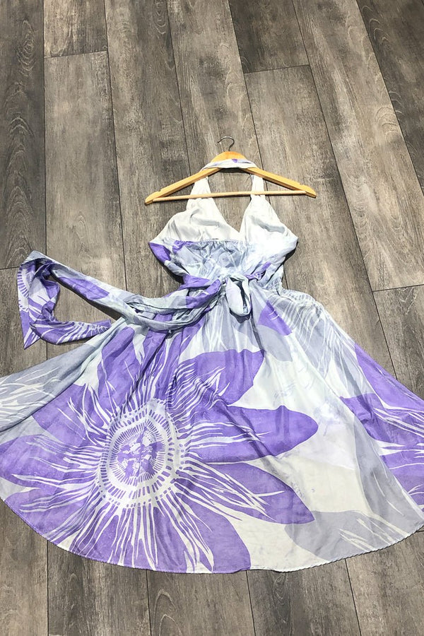 Robe légère cache-coeur mauve fleurie (s) seconde main Nougat London