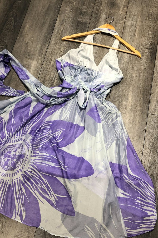 Robe légère cache-coeur mauve fleurie (s) seconde main Nougat London