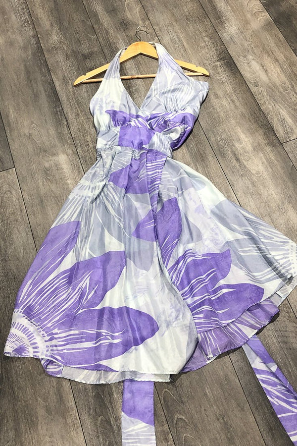 Robe légère cache-coeur mauve fleurie (s) seconde main Nougat London