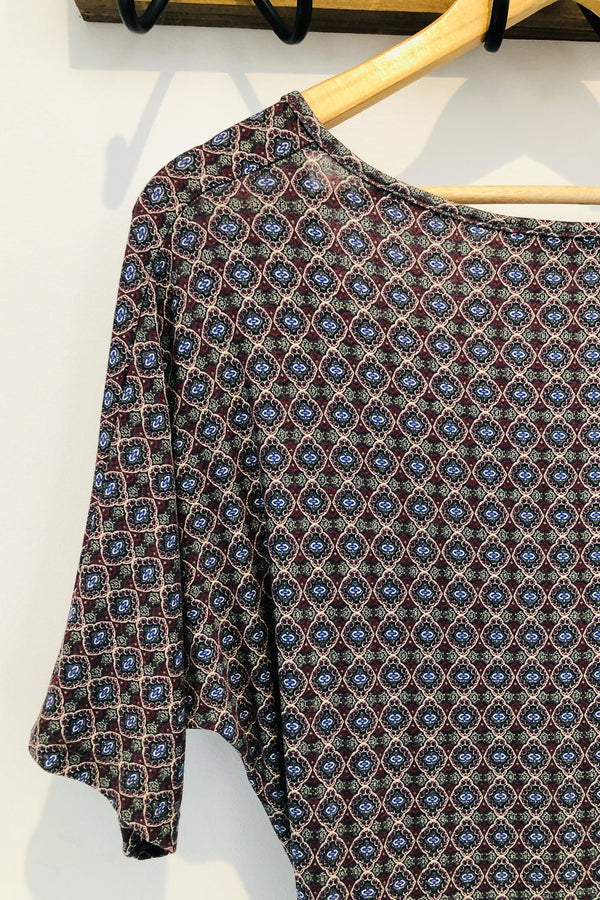 Robe maxi bleue et mauve avec motifs (l) seconde main Fay With Love
