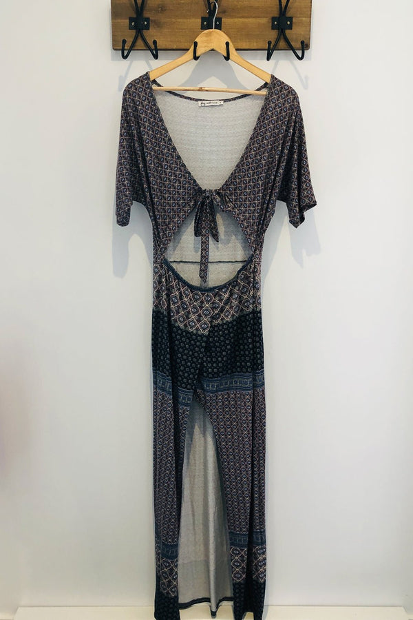 Robe maxi bleue et mauve avec motifs (l) seconde main Fay With Love