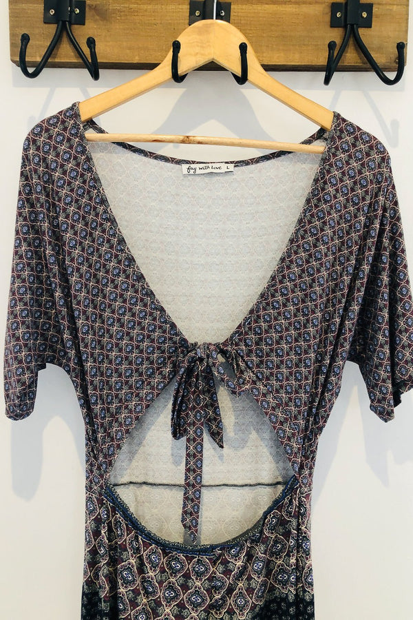 Robe maxi bleue et mauve avec motifs (l) seconde main Fay With Love
