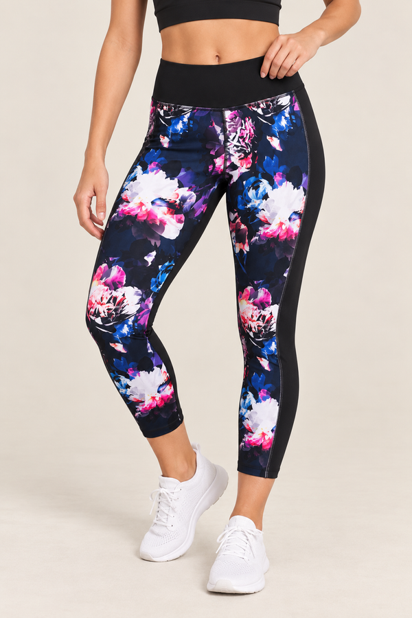 Legging noir fleuri seconde main - Reitmans- La Penderie du Paradis