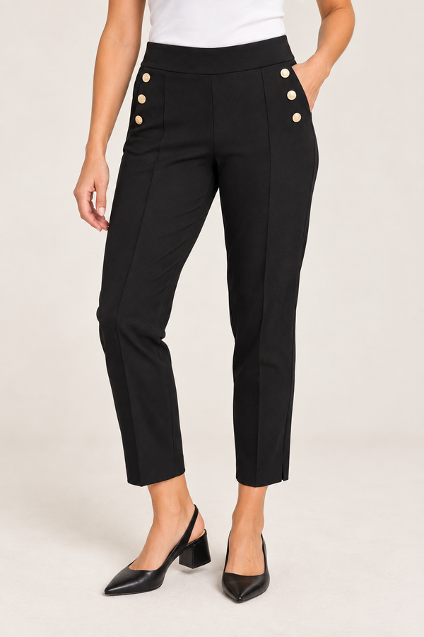 Pantalon noir extensible à boutons dorés* seconde main - Linea Domani- La Penderie du Paradis