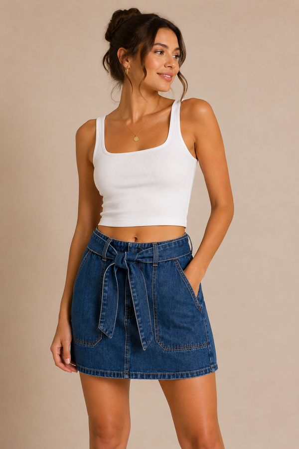 Mini-jupe en denim bleu à ceinture nouée* seconde main - Billabong- La Penderie du Paradis