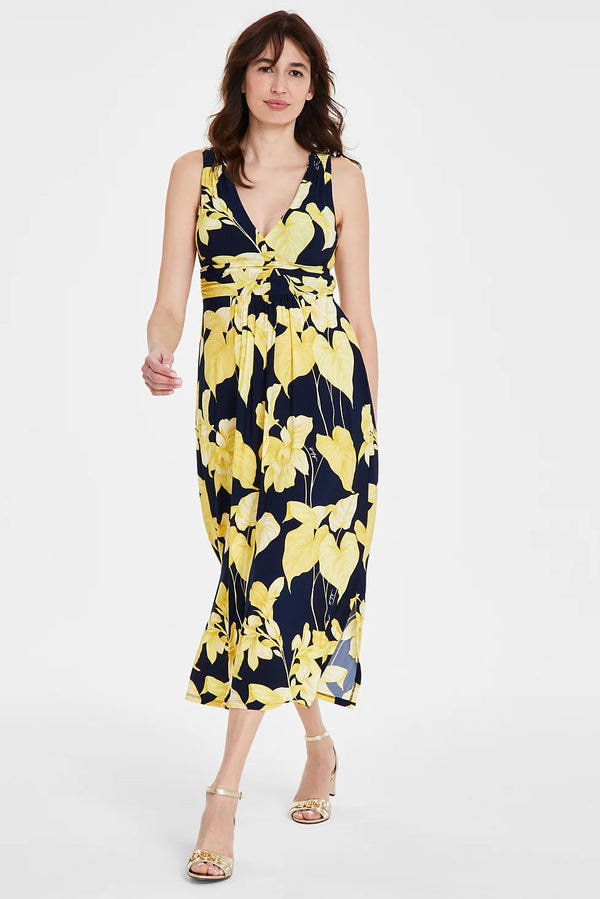 Robe maxi marine à imprimé floral jaune* seconde main - Tommy Hilfiger- La Penderie du Paradis