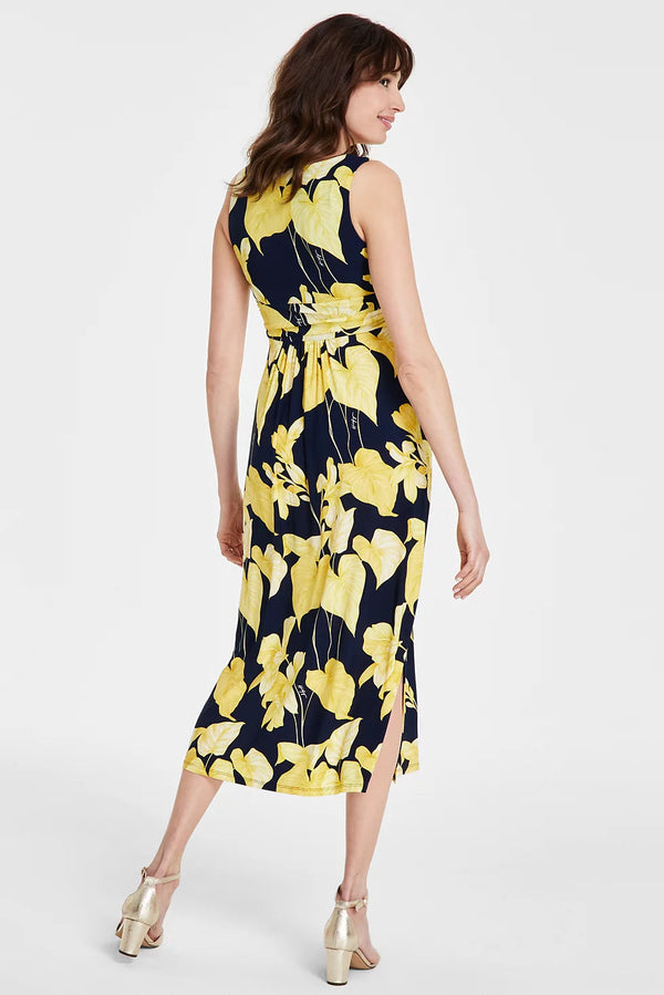 Robe maxi marine à imprimé floral jaune* seconde main - Tommy Hilfiger- La Penderie du Paradis