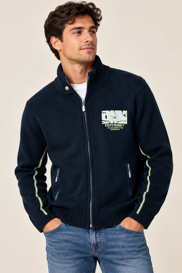 Veste noire zippée en tricot à col montant seconde main - TXT- La Penderie du Paradis