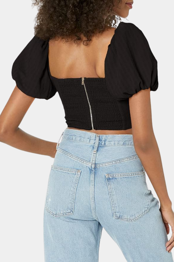 Haut corset noir à manches bouffantes* seconde main - ASTR the Label- La Penderie du Paradis