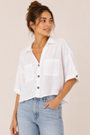 Chemise courte blanche en lin seconde main - Zara- La Penderie du Paradis