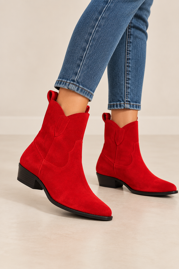Bottes western rouges en cuir* seconde main - Geneva Shoes- La Penderie du Paradis