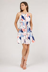 Robe blanche bleue et rose à motifs géométriques seconde main - Vince Camuto- La Penderie du Paradis