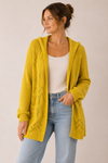 Cardigan ouvert jaune à capuchon en maille ajourée seconde main - Marled- La Penderie du Paradis