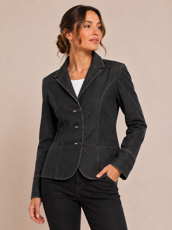 Veston charcoal effet denim à surpiqûres seconde main - Jessica- La Penderie du Paradis