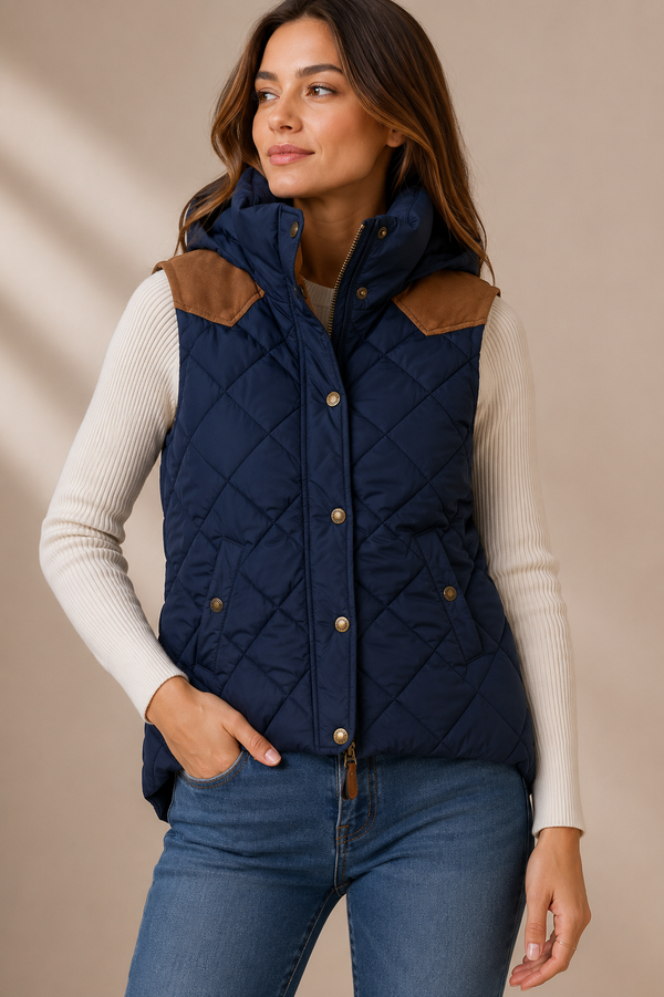 Veste puffer marine sans manches à capuchon seconde main - H&M- La Penderie du Paradis