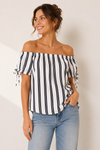 Haut blanc et marine à épaules dénudées* seconde main - H&M- La Penderie du Paradis