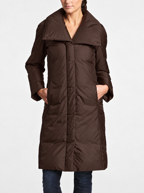Manteau en duvet brun chocolat col enveloppant* seconde main - Cole Haan- La Penderie du Paradis