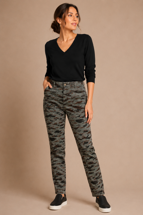 Pantalon cargo camouflage tigré vert seconde main - Reitmans- La Penderie du Paradis