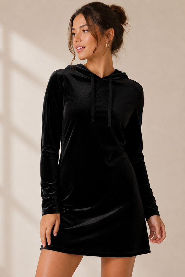 Robe noire en velours avec capuchon seconde main - Garage- La Penderie du Paradis