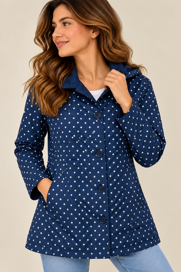 Imperméable réversible marine à pois blancs et capuchon* seconde main - Autres- La Penderie du Paradis