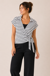 Cardigan cache-coeur noir et blanc rayé à nouer* seconde main - Ricki's- La Penderie du Paradis