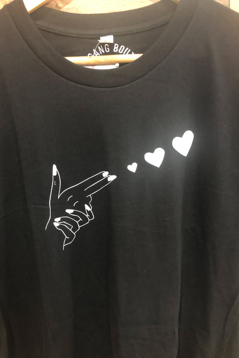 T-shirt noir avec coeurs seconde main Girl Gang   