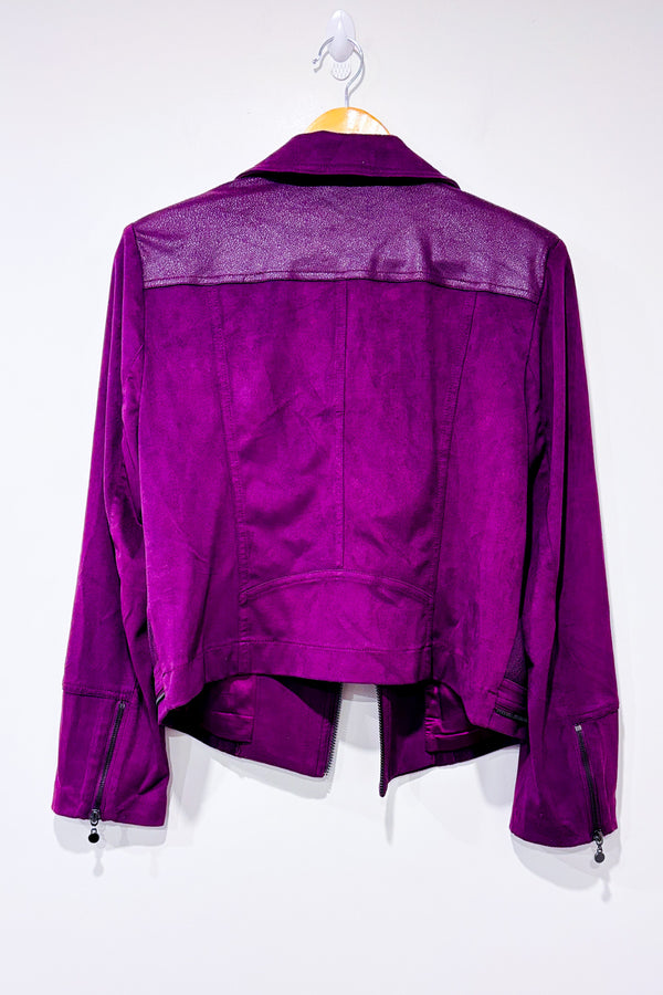 Veste ouverte mauve en suède seconde main - Laura- La Penderie du Paradis