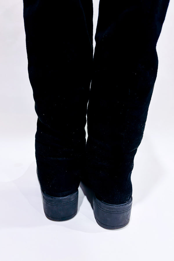 Bottes noires longues avec dentelle (8) seconde main - Autres- La Penderie du Paradis