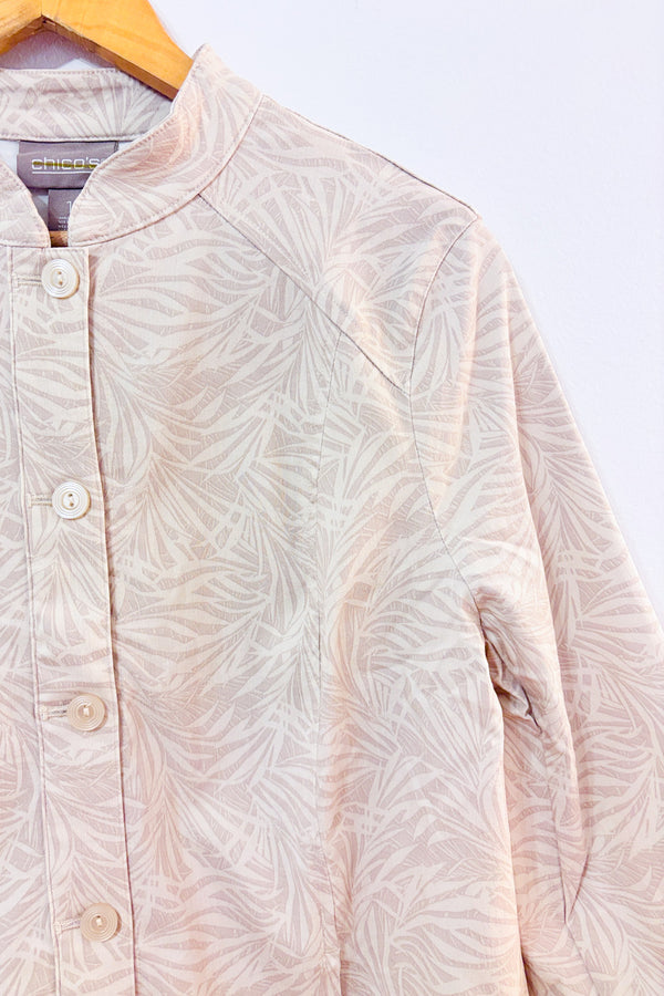 Veste à boutons beige motif feuilles seconde main - Chico's- La Penderie du Paradis