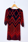 Robe marine et rouge à motif géométrique seconde main - En Focus Studio- La Penderie du Paradis