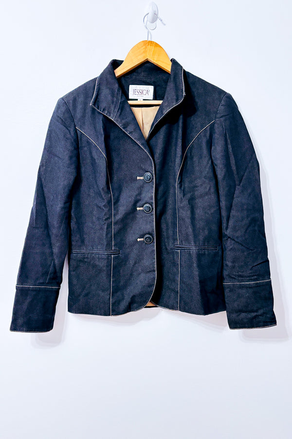 Veston charcoal effet denim à surpiqûres seconde main - Jessica- La Penderie du Paradis