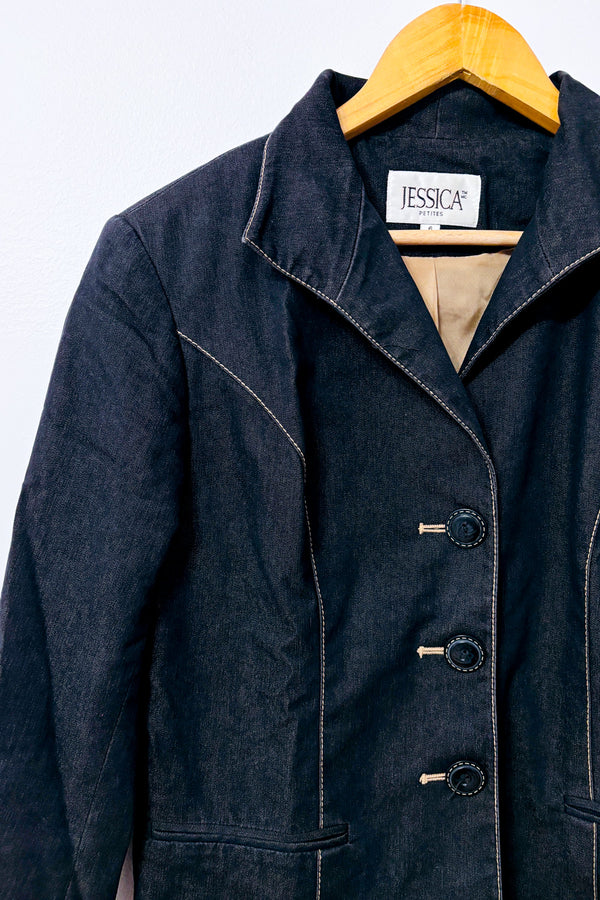Veston charcoal effet denim à surpiqûres seconde main - Jessica- La Penderie du Paradis