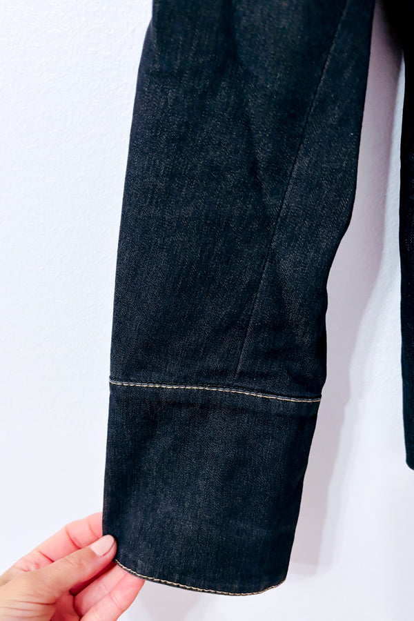 Veston charcoal effet denim à surpiqûres seconde main - Jessica- La Penderie du Paradis