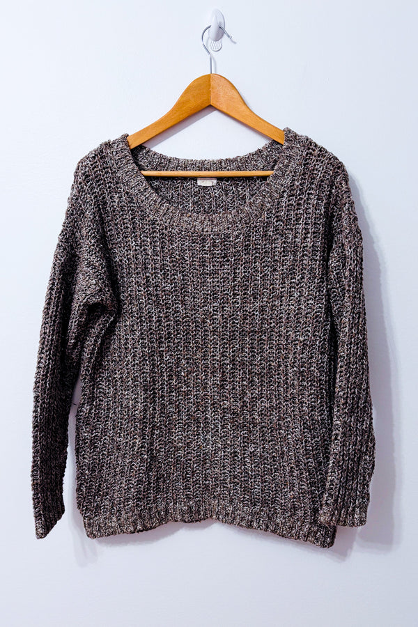 Tricot ample brun chiné en maille seconde main - Garage- La Penderie du Paradis