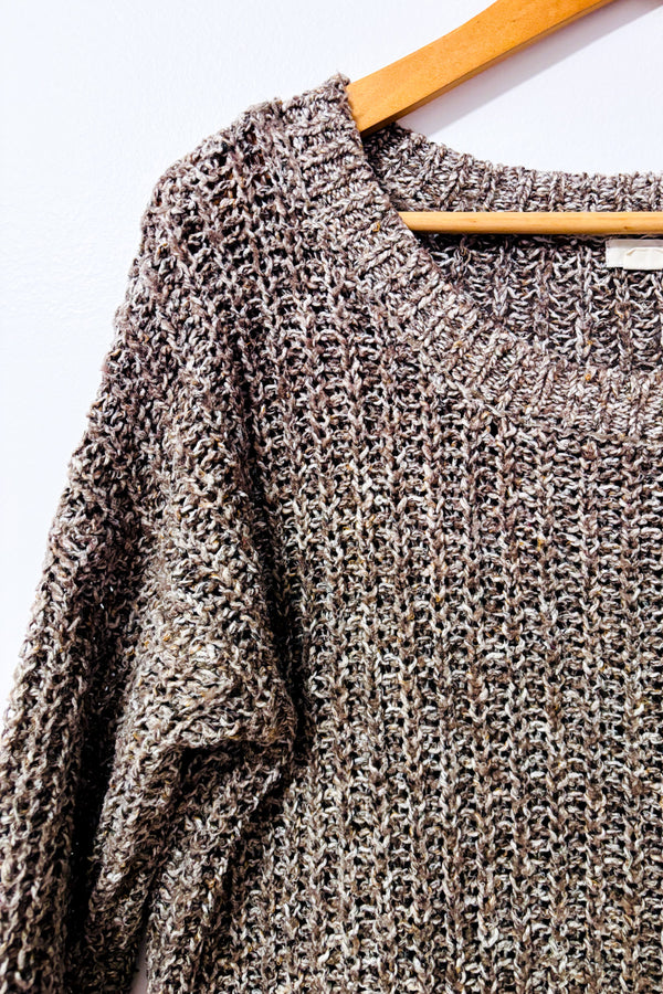 Tricot ample brun chiné en maille seconde main - Garage- La Penderie du Paradis