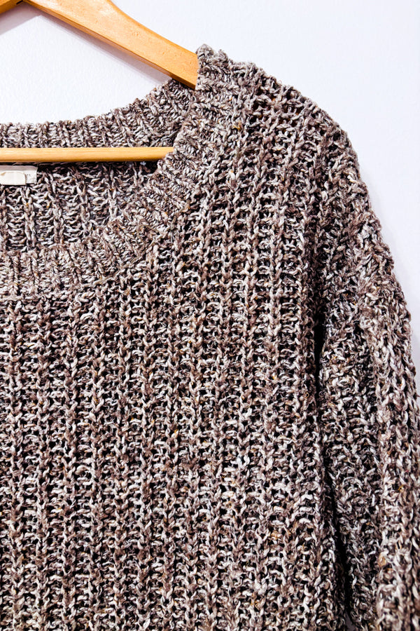 Tricot ample brun chiné en maille seconde main - Garage- La Penderie du Paradis