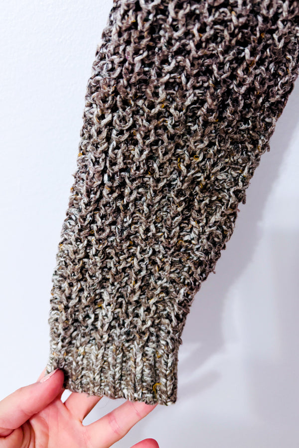 Tricot ample brun chiné en maille seconde main - Garage- La Penderie du Paradis
